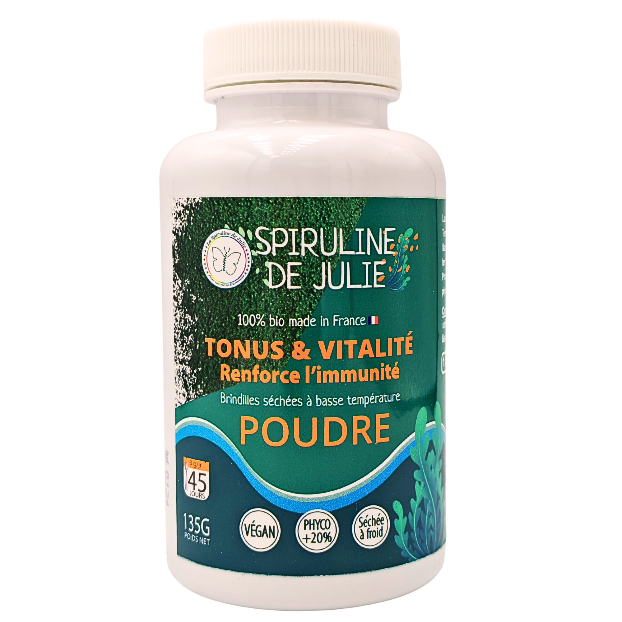 Spiruline bio en poudre dans son pot