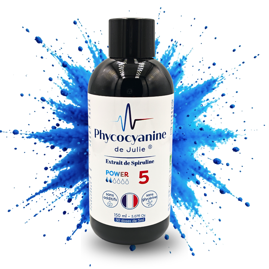 Présentation bouteille de phycocyanine power 5 (5g/L) en 150 ml