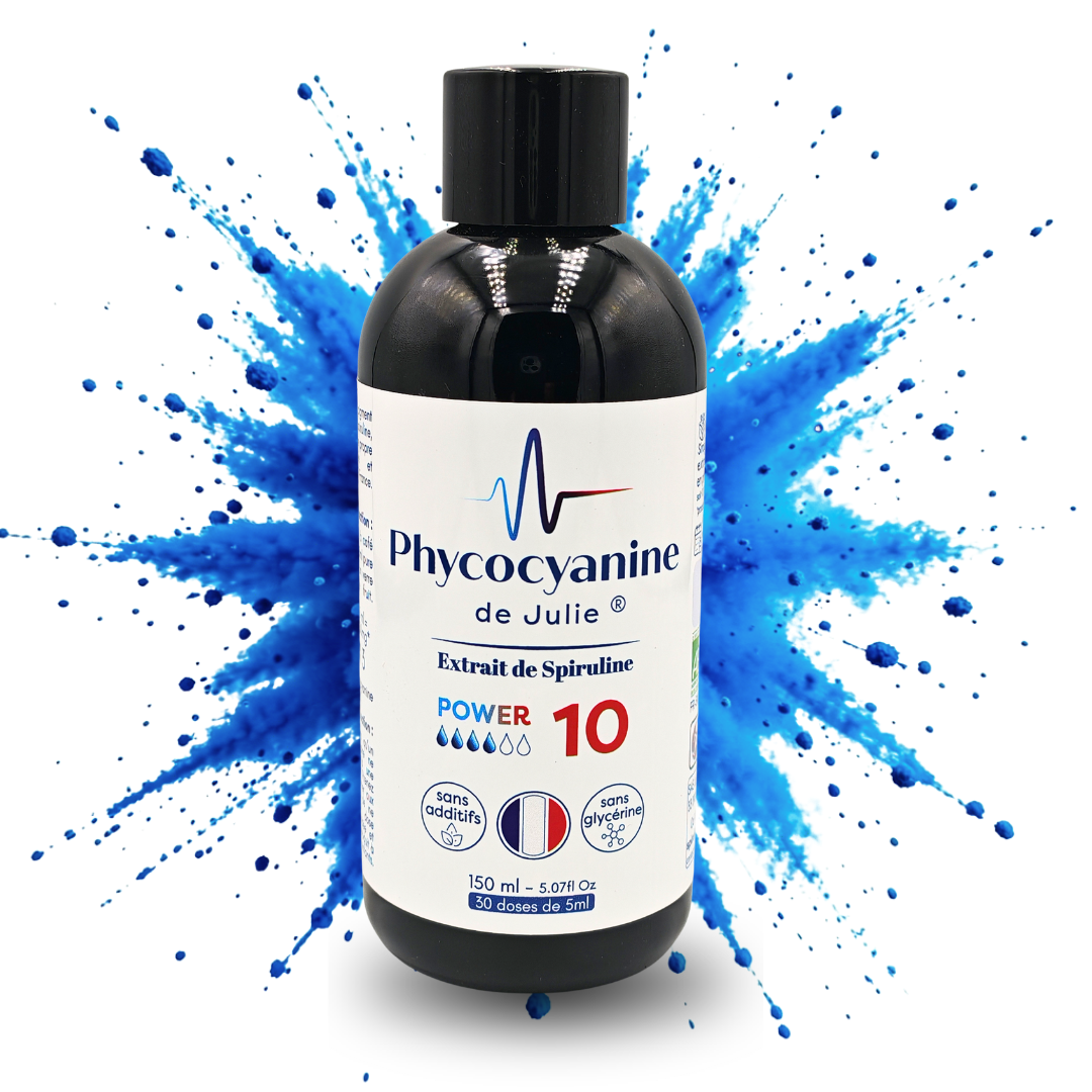 Présentation bouteille de phycocyanine power 10 (10g/L) en 150 ml