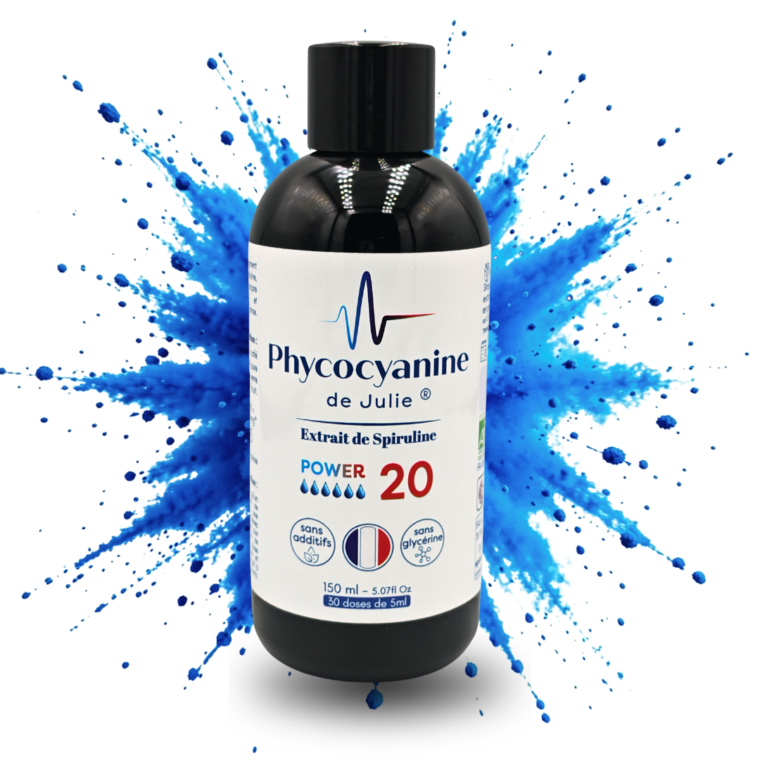 Présentation bouteille de phycocyanine power 20 (20g/L) en 150 ml